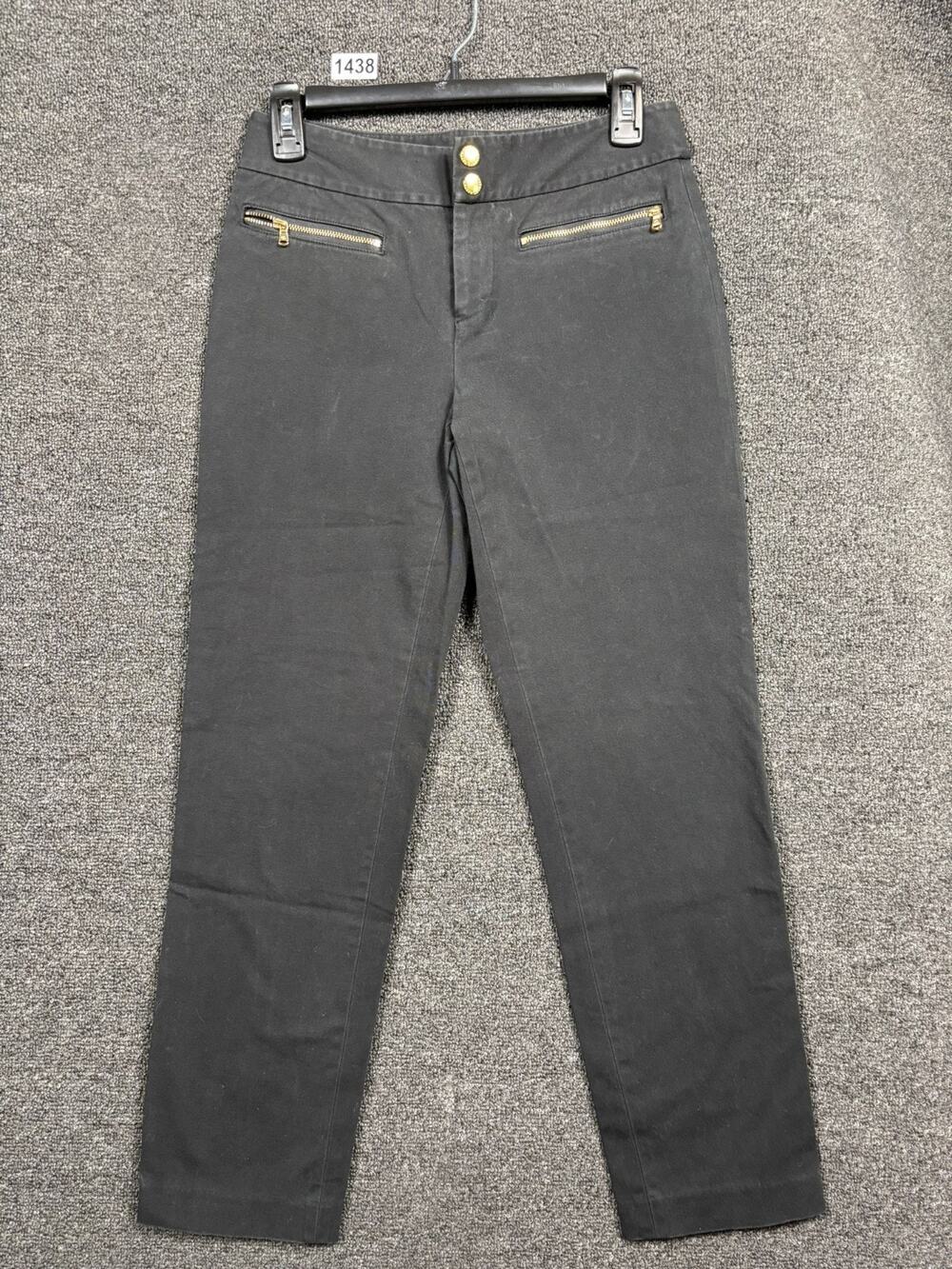 Lauren Ralph Lauren Straight Ankle Pants Womens 2P Black Gold Zipper Pockets